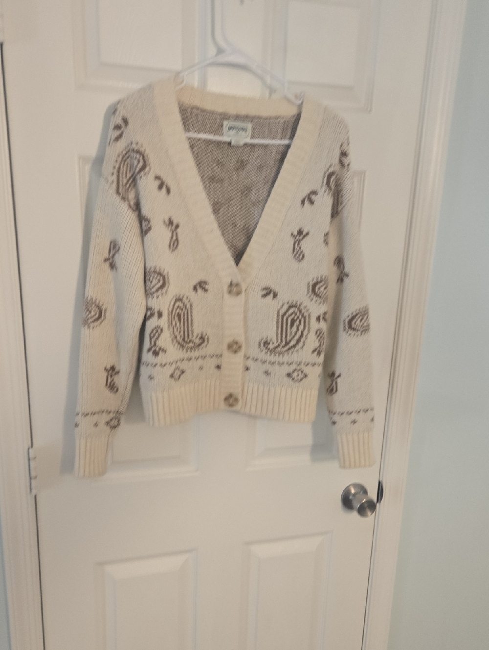 Vintage Cream Paisley V-Neck Button Front Cardigan Sweater